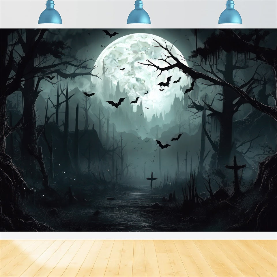 Creepy Halloween Forest Under Full Moon Backdrop BRP8-258