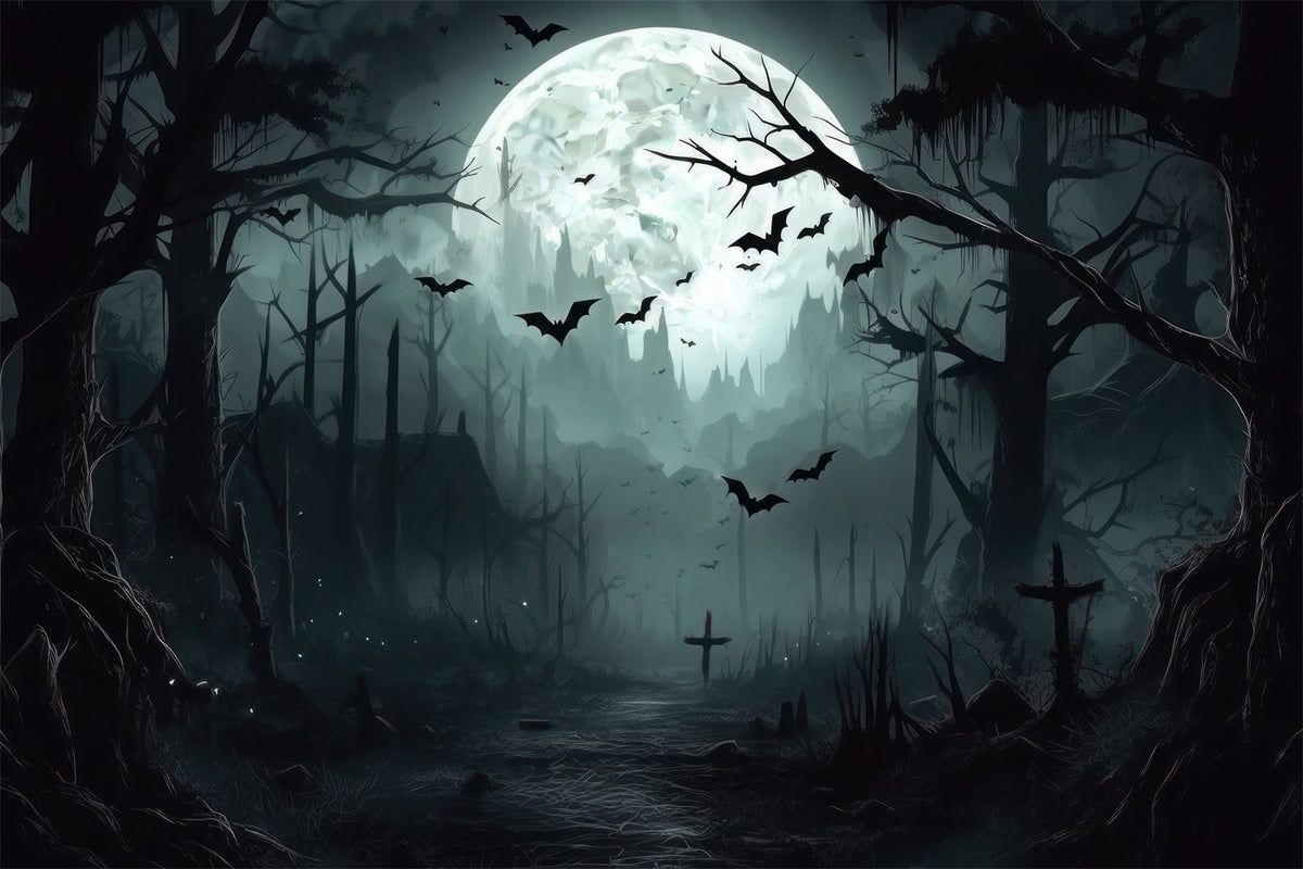 Creepy Halloween Forest Under Full Moon Backdrop BRP8-258