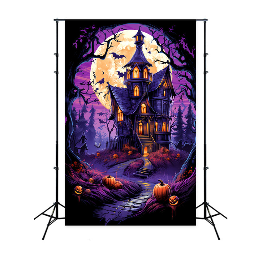 Purple Moonlit Halloween Haunted Backdrop BRP8-259