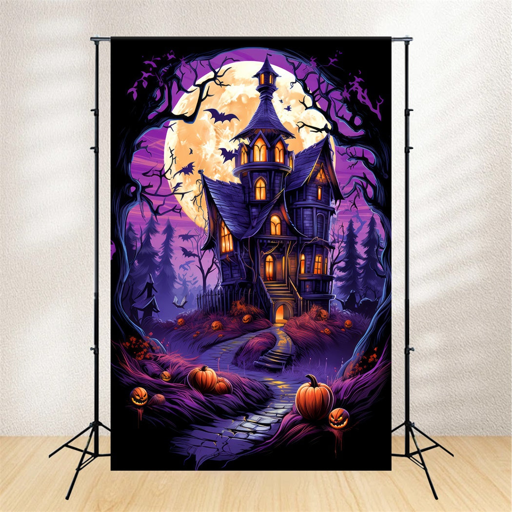 Purple Moonlit Halloween Haunted Backdrop BRP8-259