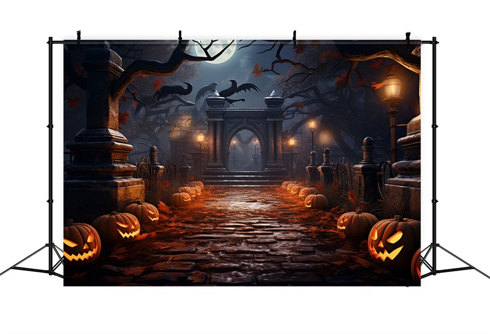 Spooky Halloween Night Cemetery Pathway Backdrop BRP8-262