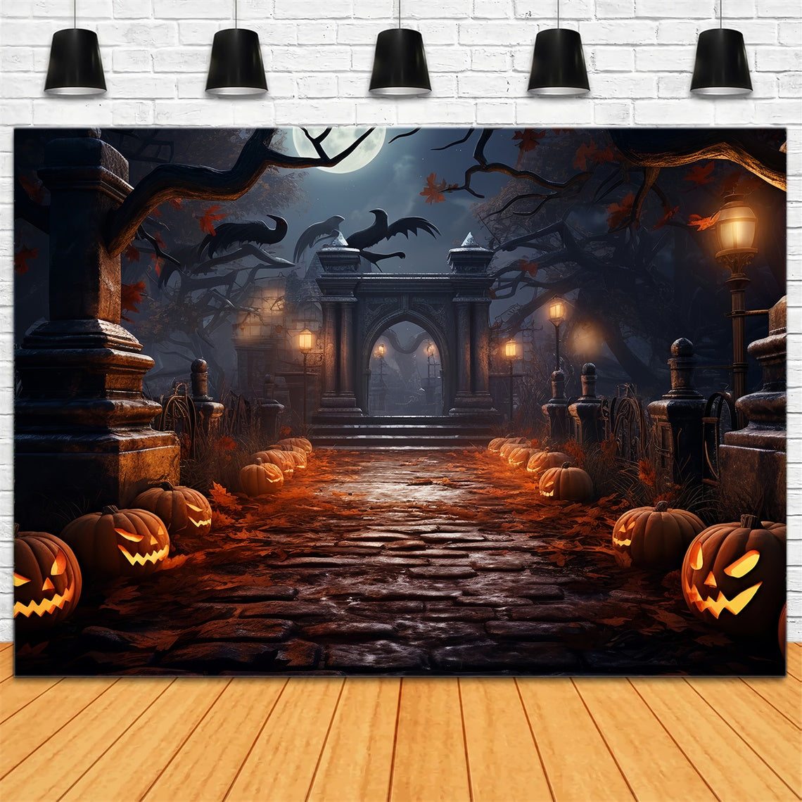 Spooky Halloween Night Cemetery Pathway Backdrop BRP8-262