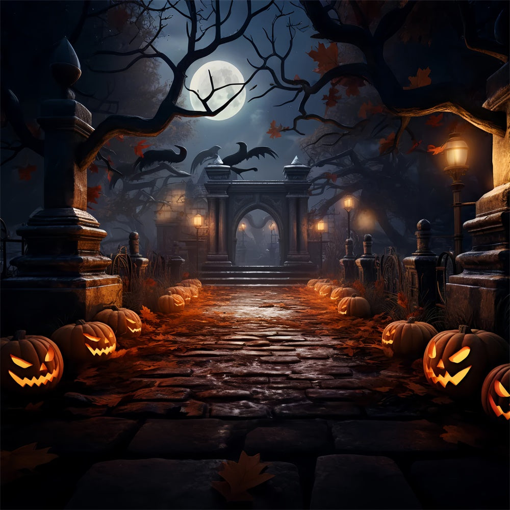 Spooky Halloween Night Cemetery Pathway Backdrop BRP8-262