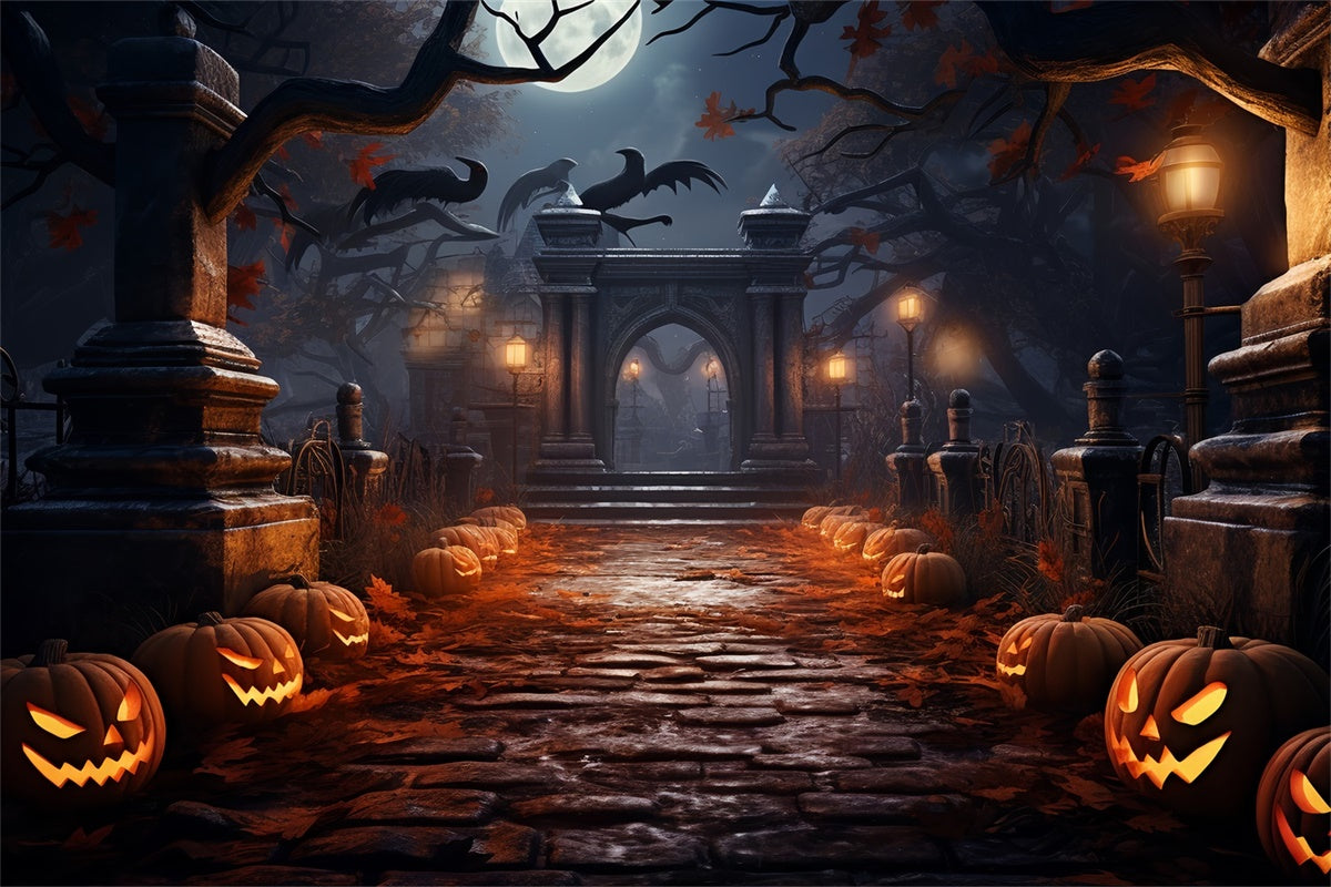 Spooky Halloween Night Cemetery Pathway Backdrop BRP8-262