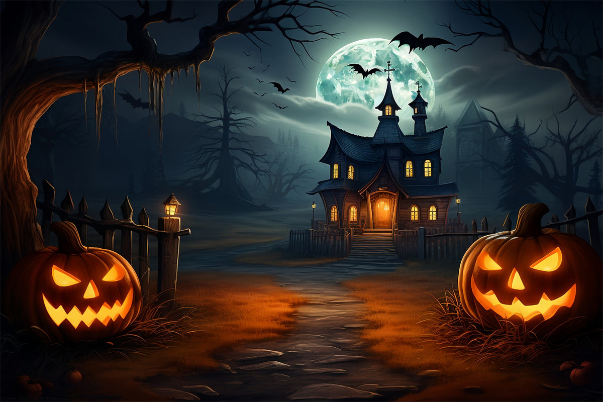 Spooky Dark Night Halloween Village Backdrop BRP8-263