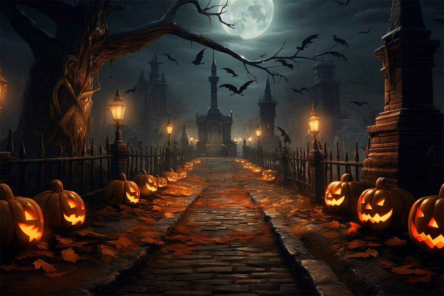 Spooky Halloween Path with Lanterns Backdrop BRP8-264