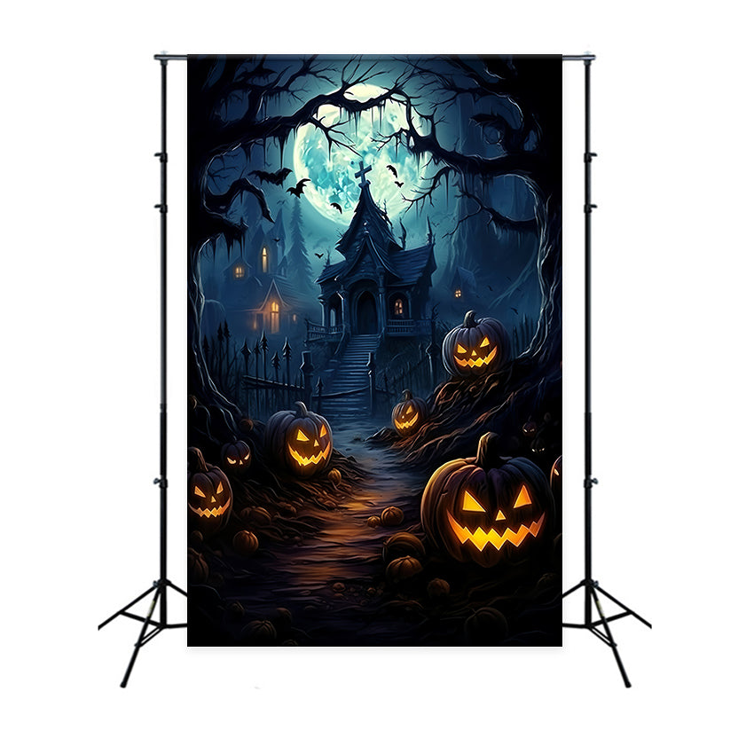 Scary Halloween Mansion and Pumpkin Lanterns Backdrop BRP8-266