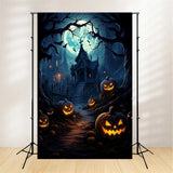 Scary Halloween Mansion and Pumpkin Lanterns Backdrop BRP8-266