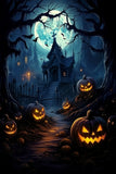 Scary Halloween Mansion and Pumpkin Lanterns Backdrop BRP8-266