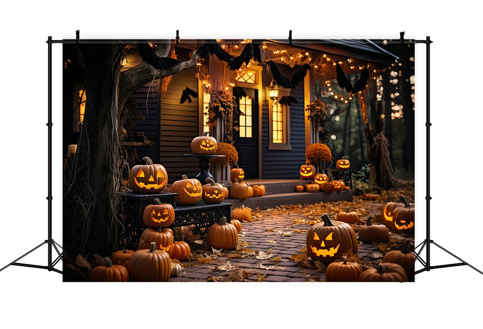 Halloween Pumpkin-Lit wooden House Backdrop BRP8-268