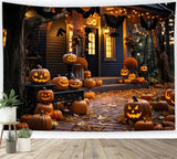 Halloween Pumpkin-Lit wooden House Backdrop BRP8-268