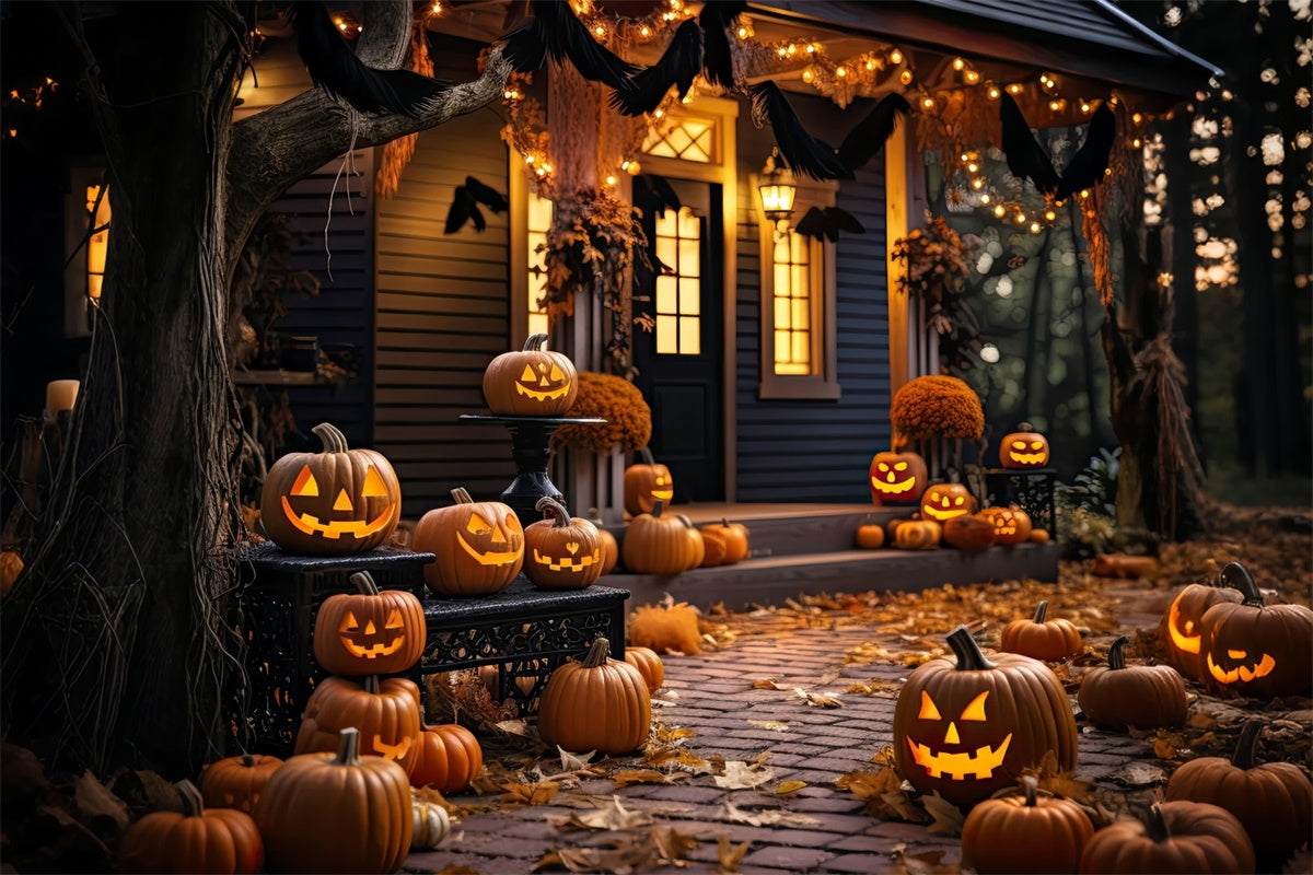 Halloween Pumpkin-Lit wooden House Backdrop BRP8-268