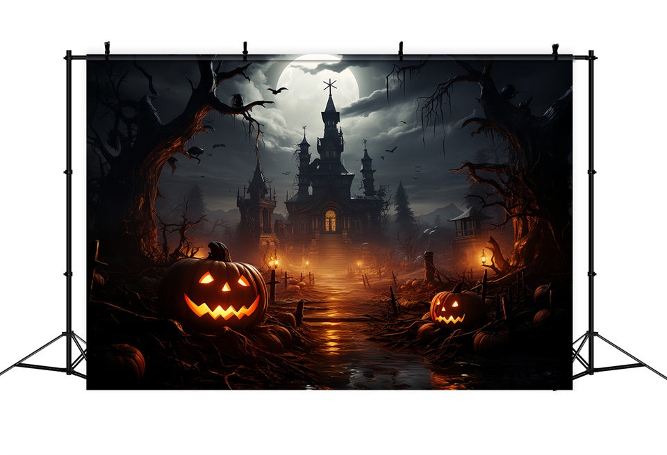 Walk to Halloween castle Creepy Night Backdrop BRP8-269