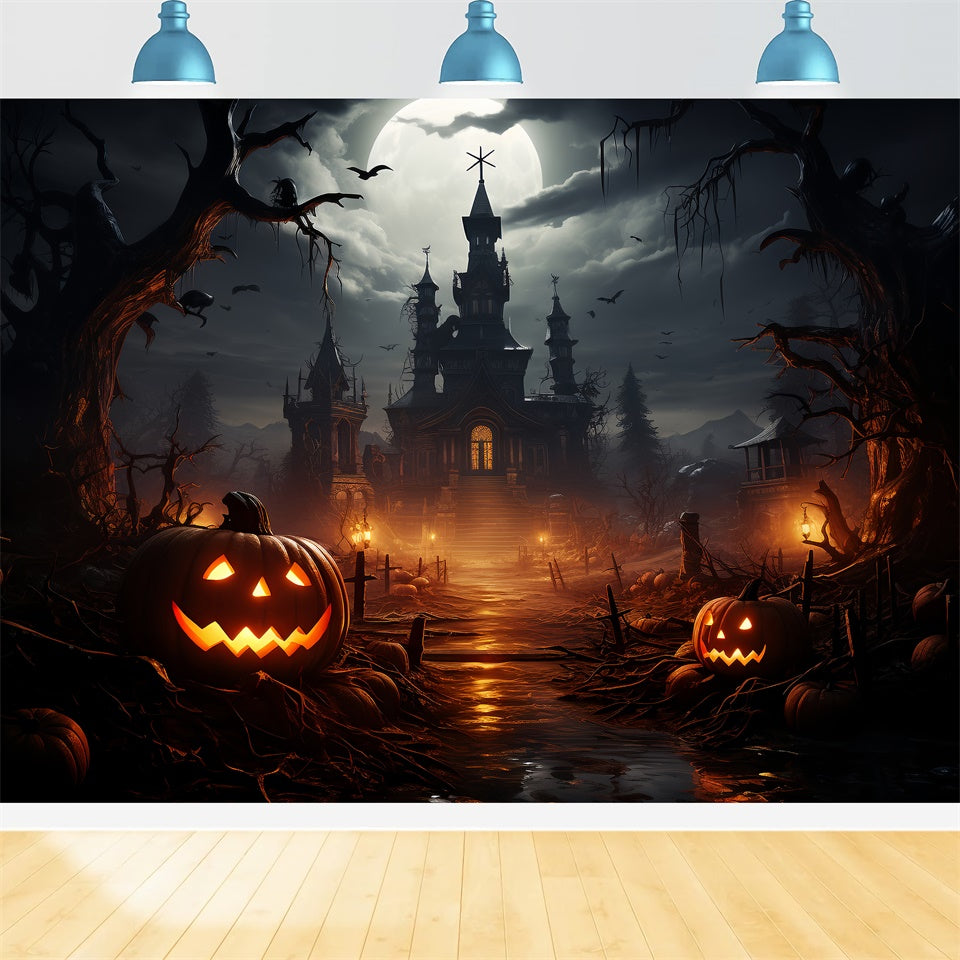 Walk to Halloween castle Creepy Night Backdrop BRP8-269