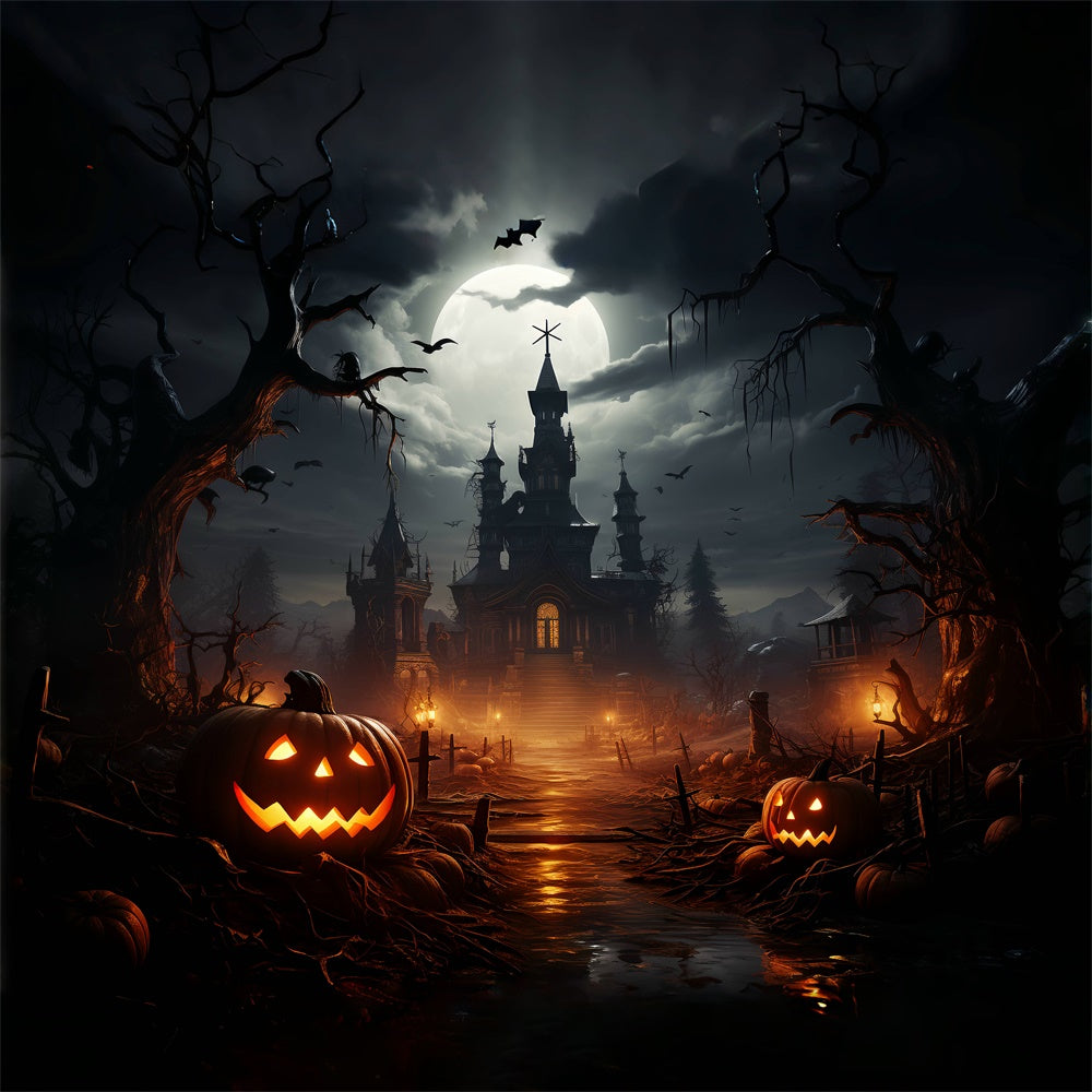 Walk to Halloween castle Creepy Night Backdrop BRP8-269