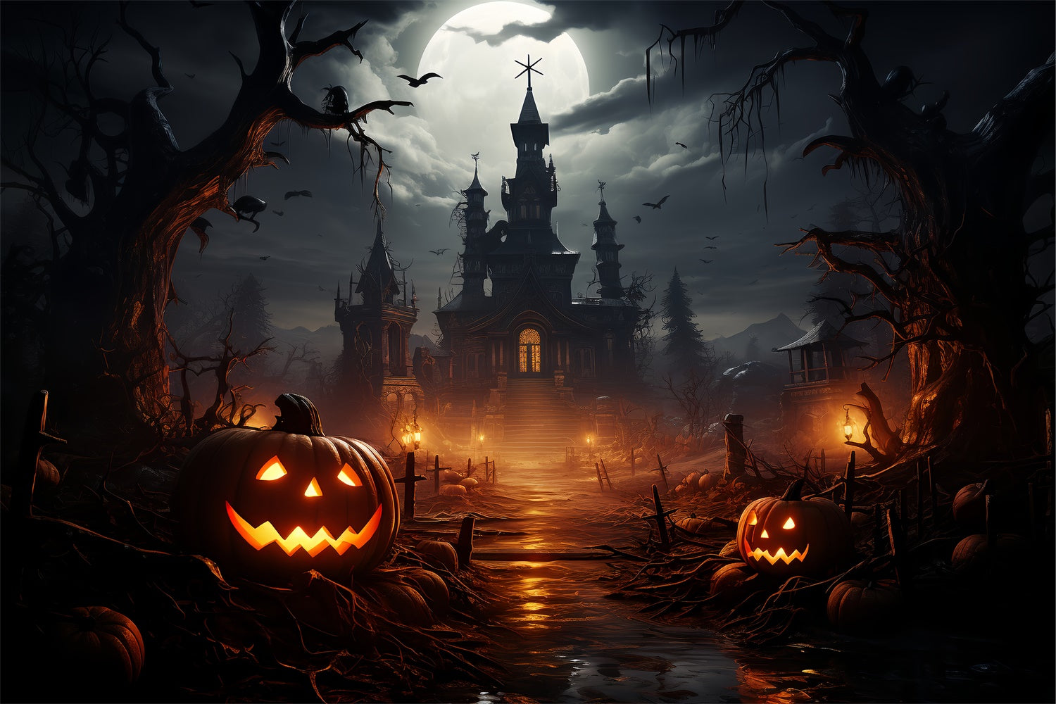 Walk to Halloween castle Creepy Night Backdrop BRP8-269