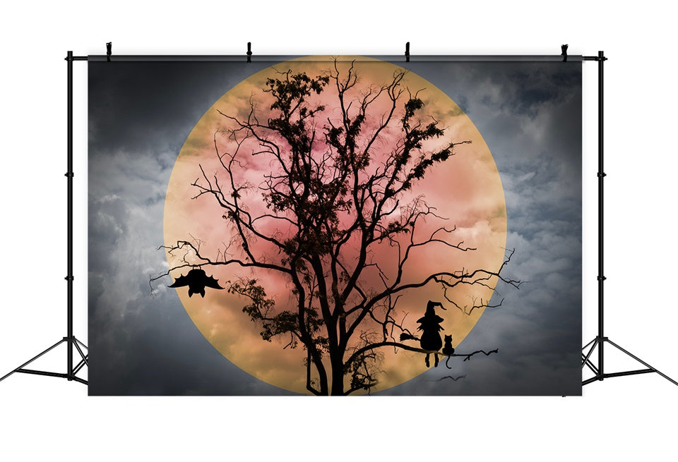 Halloween Witch and Bats Red Moon Backdrop BRP8-275