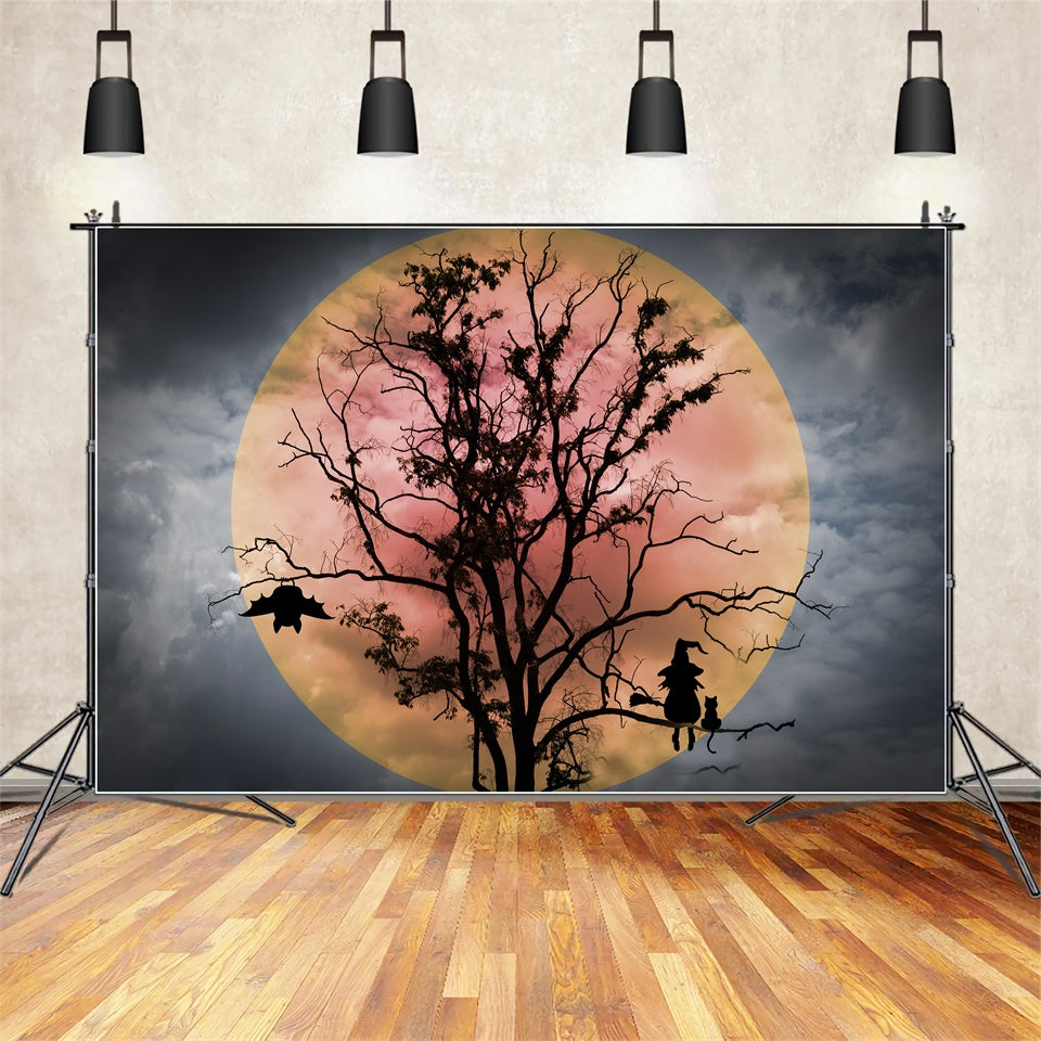 Halloween Witch and Bats Red Moon Backdrop BRP8-275