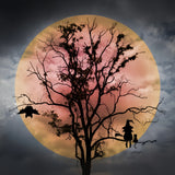 Halloween Witch and Bats Red Moon Backdrop BRP8-275