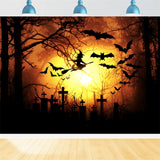 Halloween Bats Flying Witch Orange Moon Backdrop BRP8-276