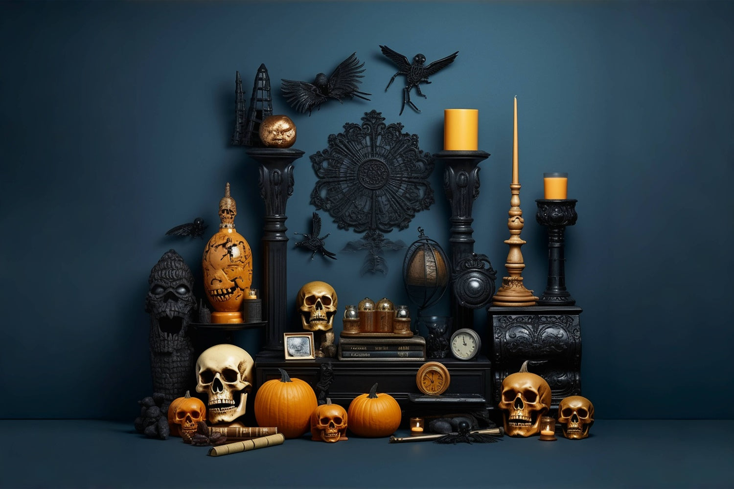 Halloween Room Skull and Pumpkins Decor Backdrop BRP8-278