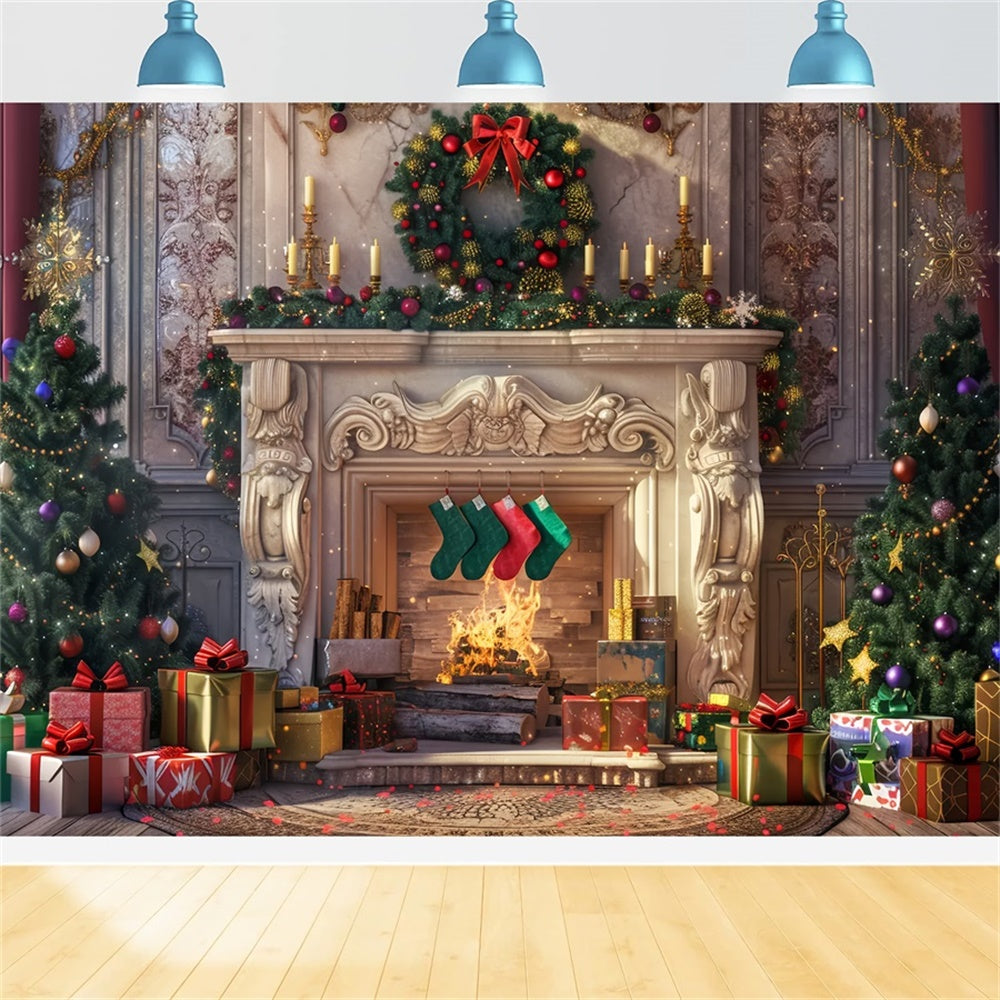 Christmas Cozy Fireplace Gifts Backdrop BRP8-28