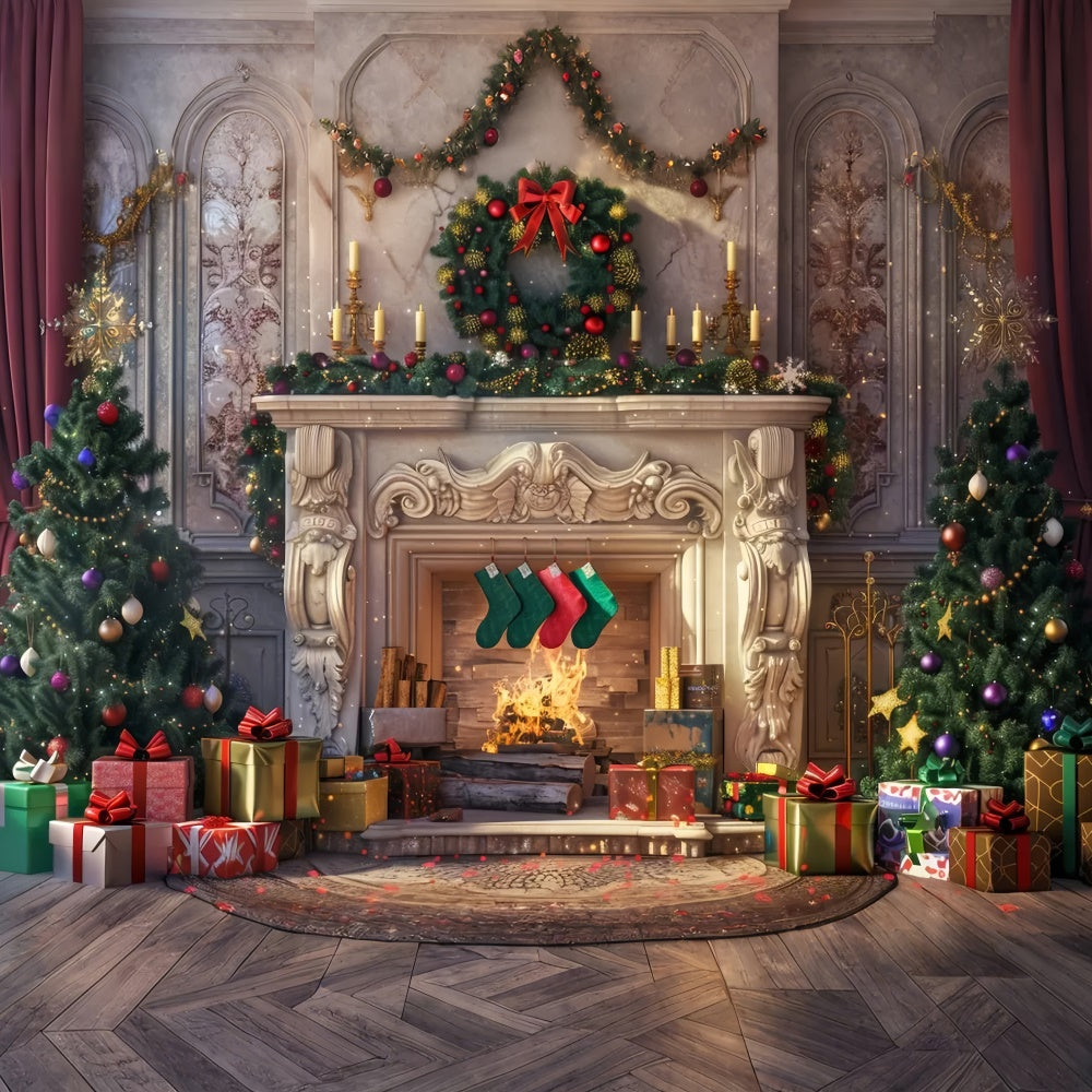 Christmas Cozy Fireplace Gifts Backdrop BRP8-28