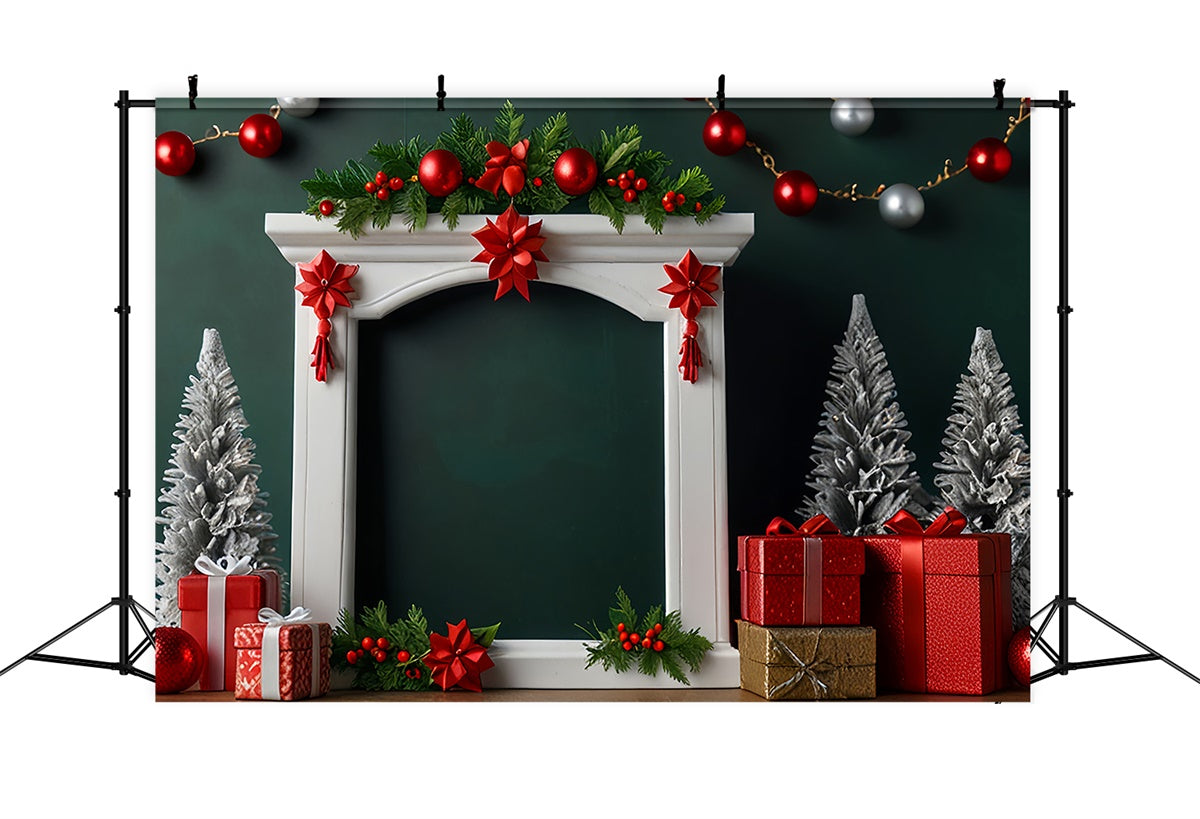 Red Christmas Mantel and Presents Backdrop BRP8-296