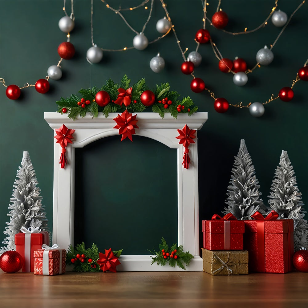 Red Christmas Mantel and Presents Backdrop BRP8-296