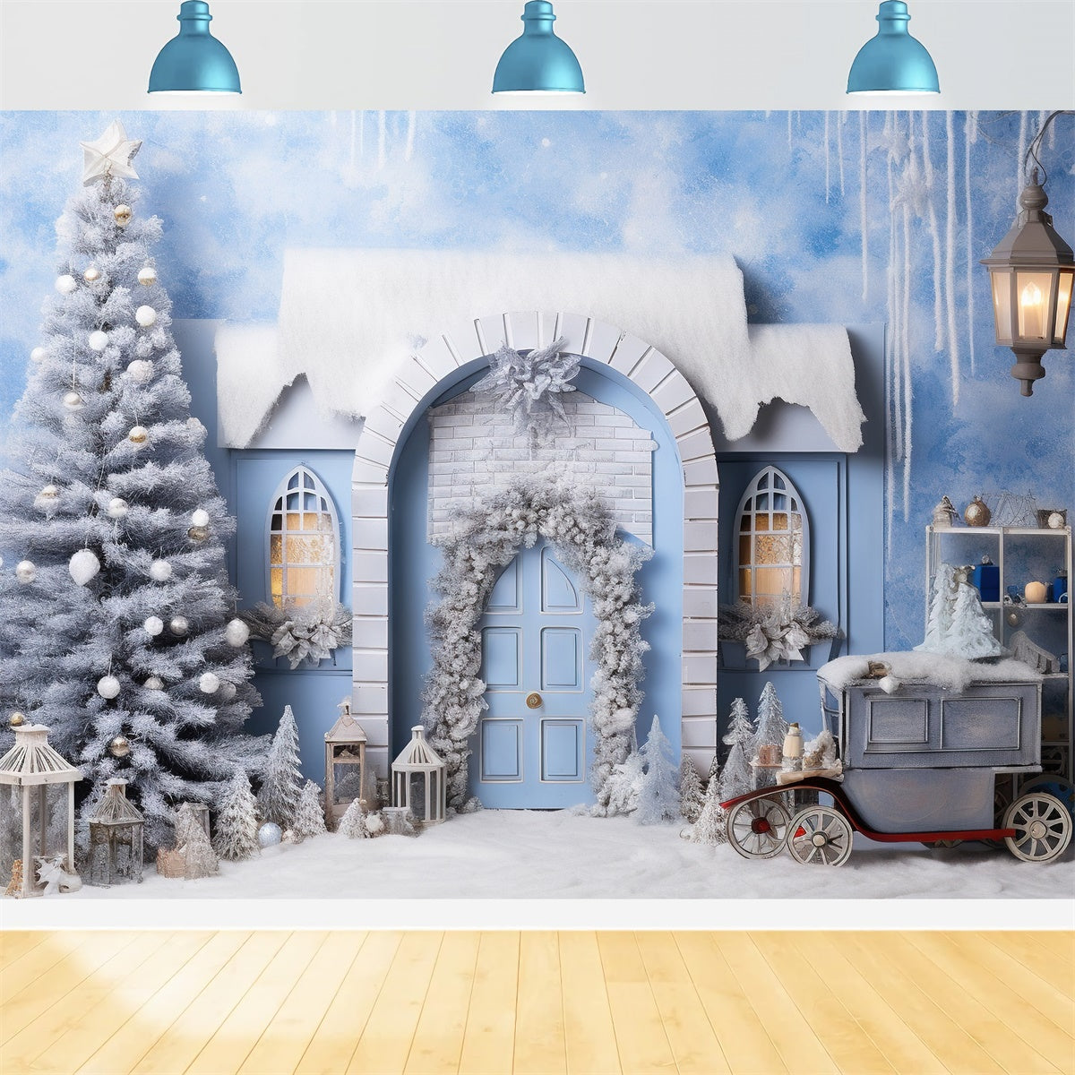 Snow-Covered Holiday Cottage Christmas Backdrop BRP8-297