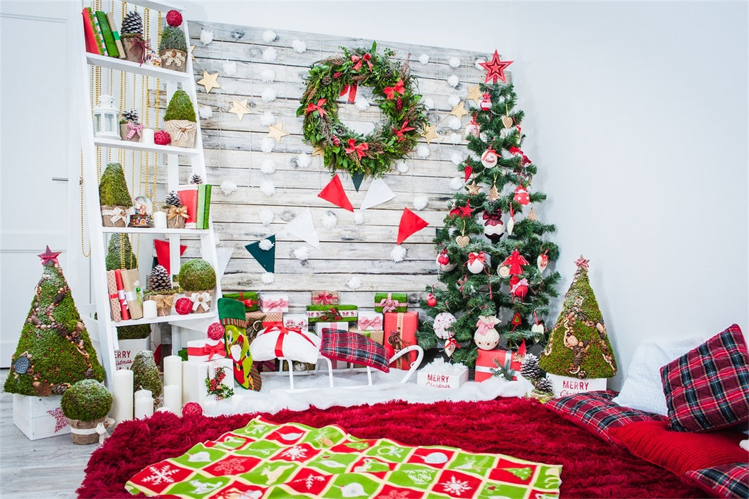 Christmas Tree and Wreath Living Room Backdrop BRP8-298