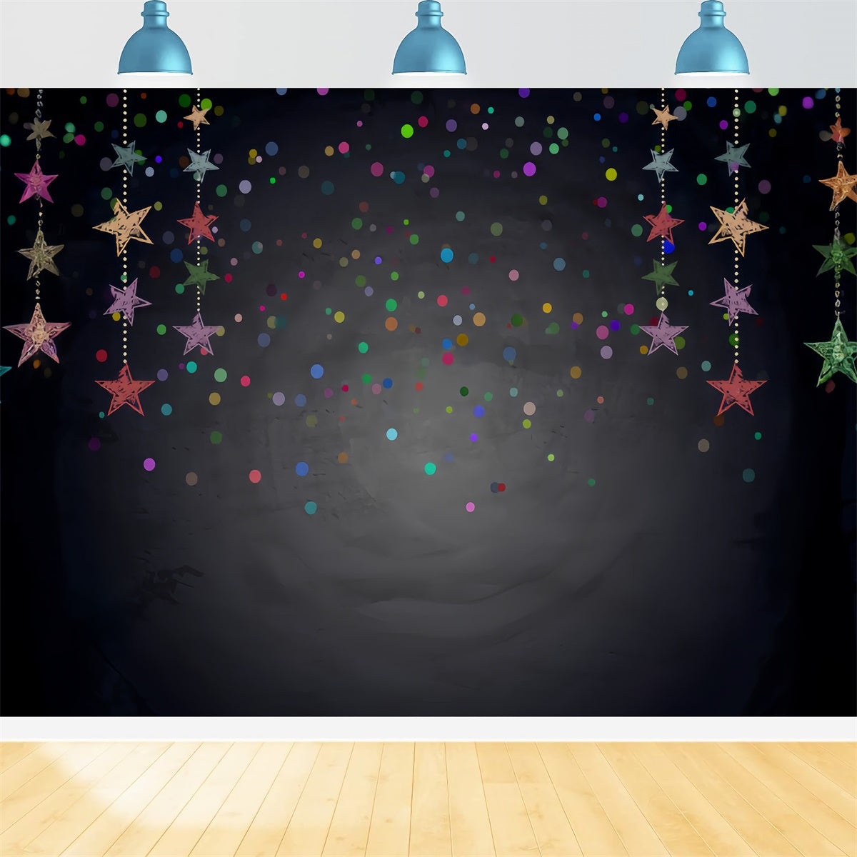 Midnight Sky with Colorful Stars Christmas Backdrop BRP8-299