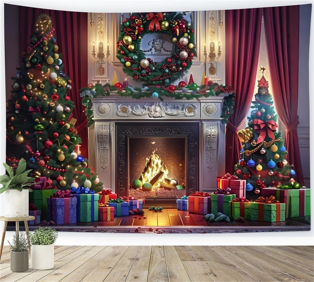 Christmas Gift-Laden Hearth Backdrop BRP8-30