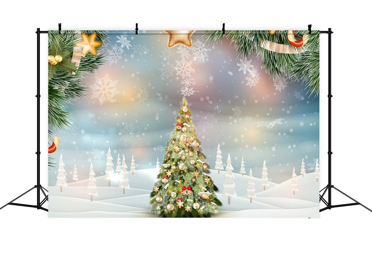 Golden Stars and Snowflakes Christmas Tree Backdrop BRP8-300