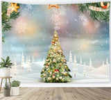 Golden Stars and Snowflakes Christmas Tree Backdrop BRP8-300