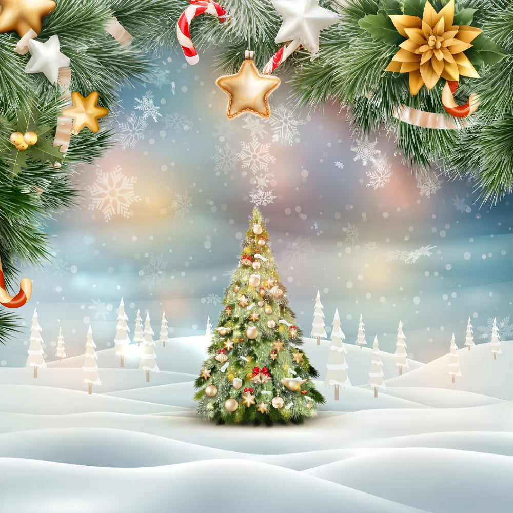 Golden Stars and Snowflakes Christmas Tree Backdrop BRP8-300