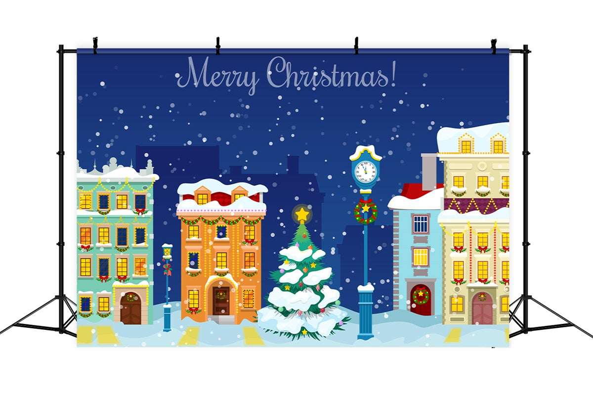 Merry Christmas Snowy Cityscape Backdrop BRP8-302