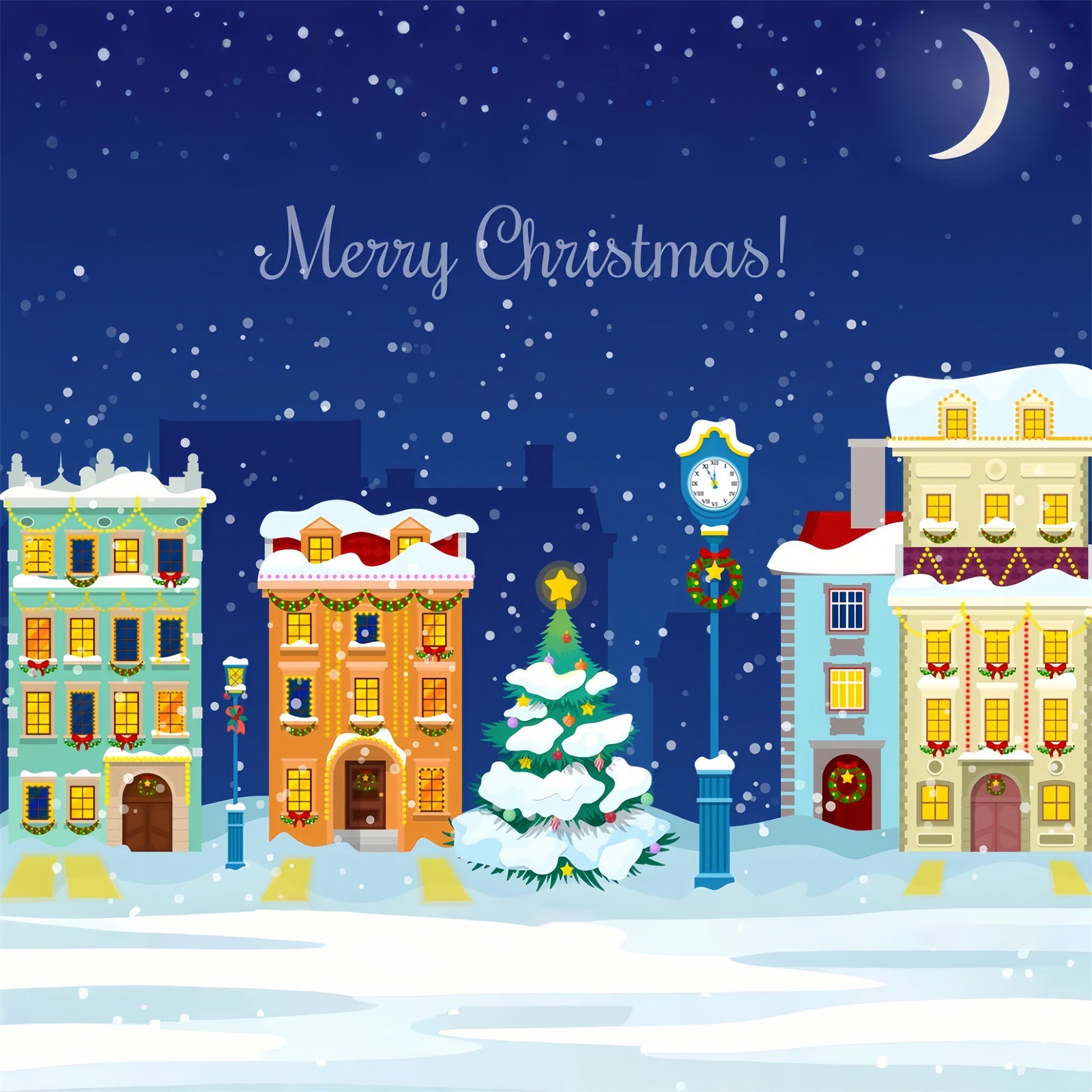 Merry Christmas Snowy Cityscape Backdrop BRP8-302