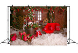 Christmas Wooden House and Gifts Backdrop BRP8-304