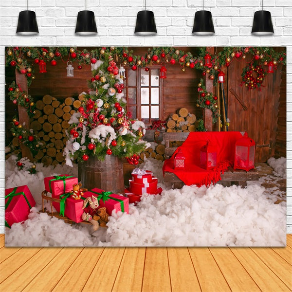 Christmas Wooden House and Gifts Backdrop BRP8-304