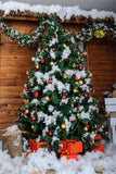 Snow-Covered Christmas Tree Wooden Cabin Backdrop BRP8-306