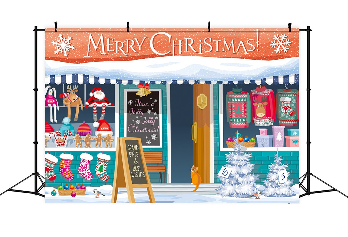 Cozy Christmas Store with Holiday Gifts Backdrop BRP8-307