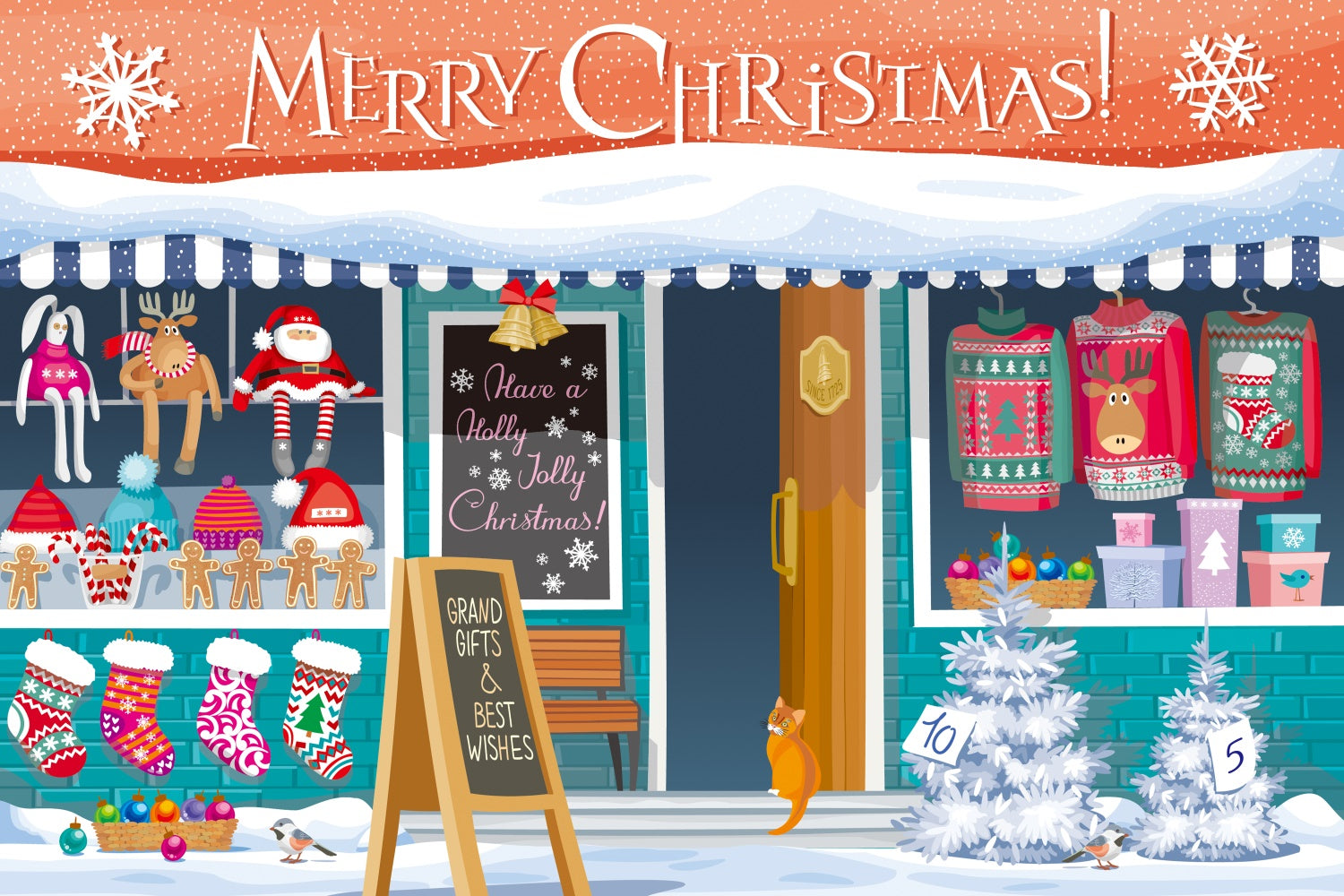 Cozy Christmas Store with Holiday Gifts Backdrop BRP8-307