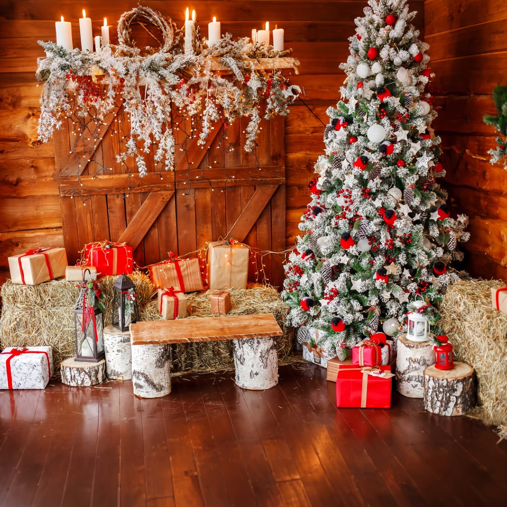 Festive Hay Bales and Gifts Christmas Backdrop BRP8-308