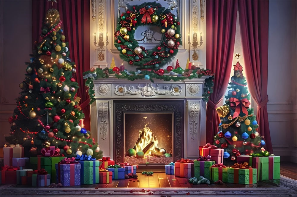 Christmas Gift-Laden Hearth Backdrop BRP8-30