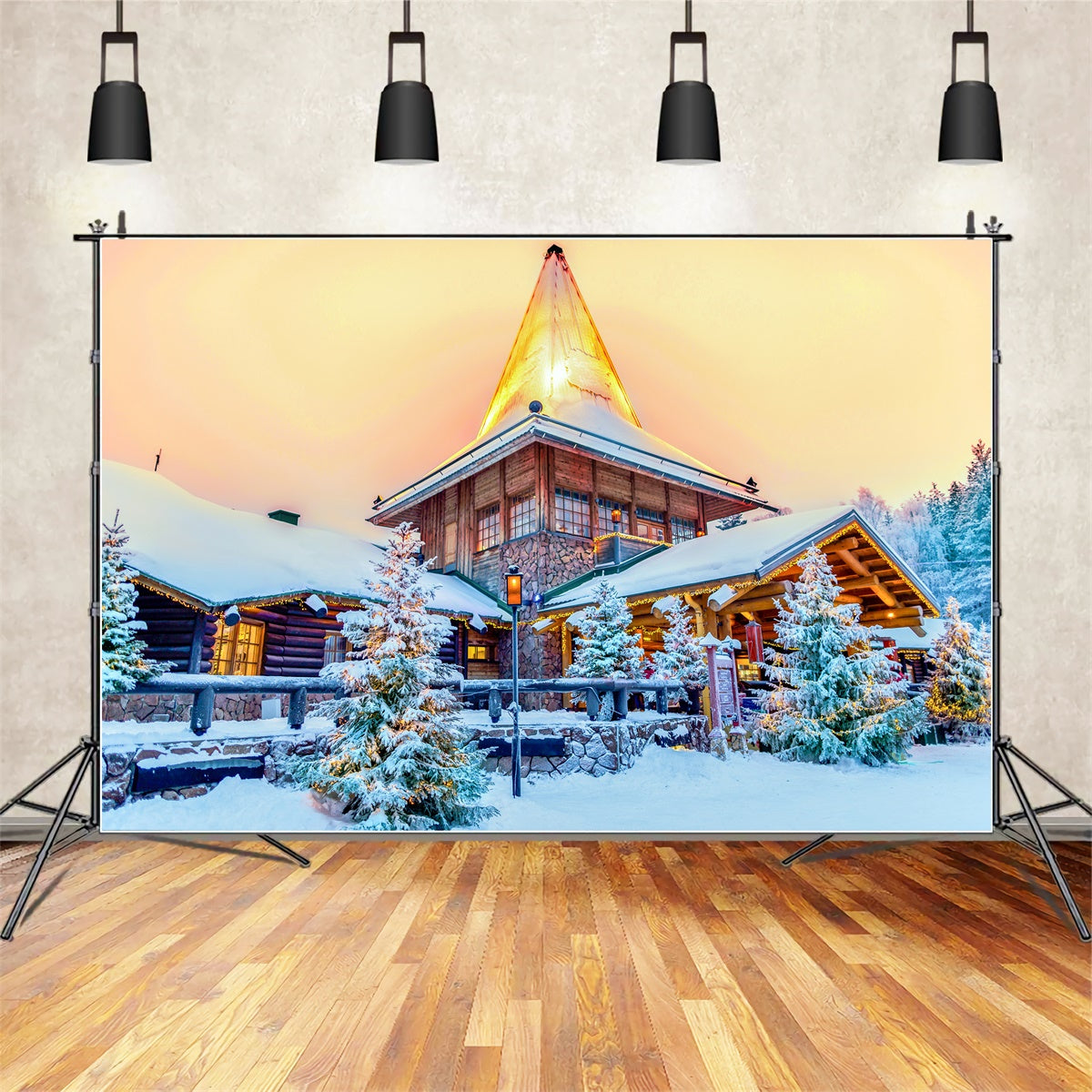 Twilight Snowy Lodge Christmas scenery Backdrop BRP8-311