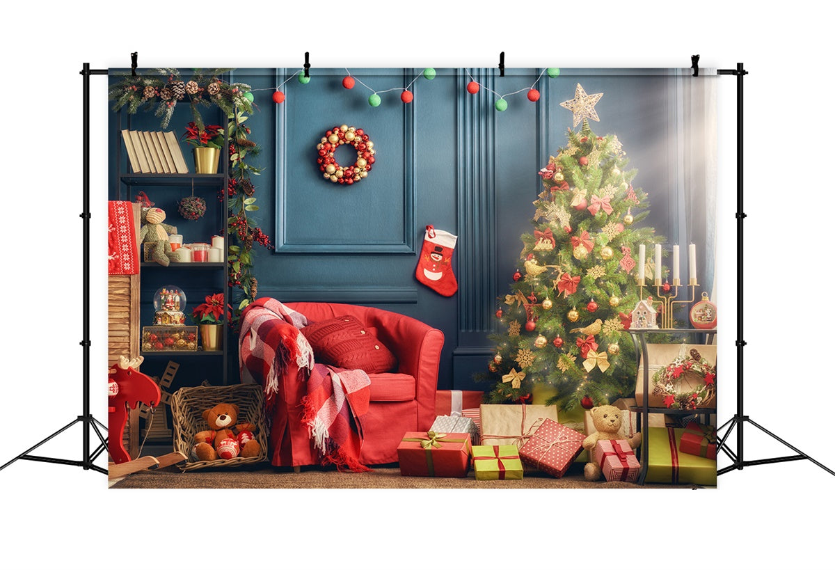 Festive Red Sofa and Christmas Tree Backdrop BRP8-313