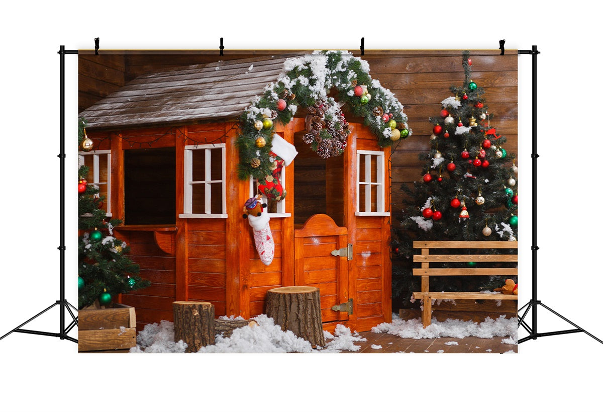 Snowy Wooden House Christmas Scene Backdrop BRP8-314