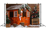 Snowy Wooden House Christmas Scene Backdrop BRP8-314