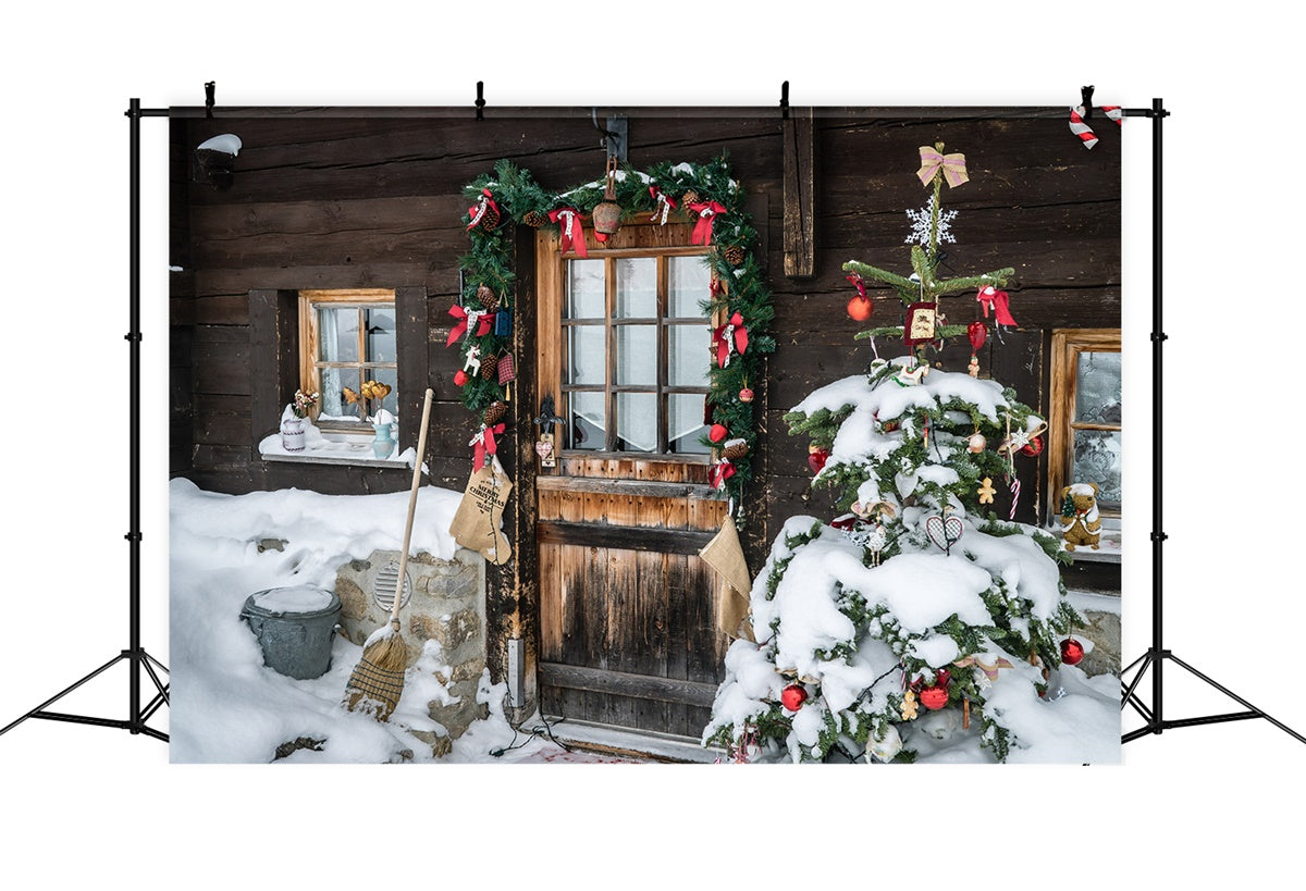 Rustic Winter Cabin with Decorated Door Backdrop BRP8-315